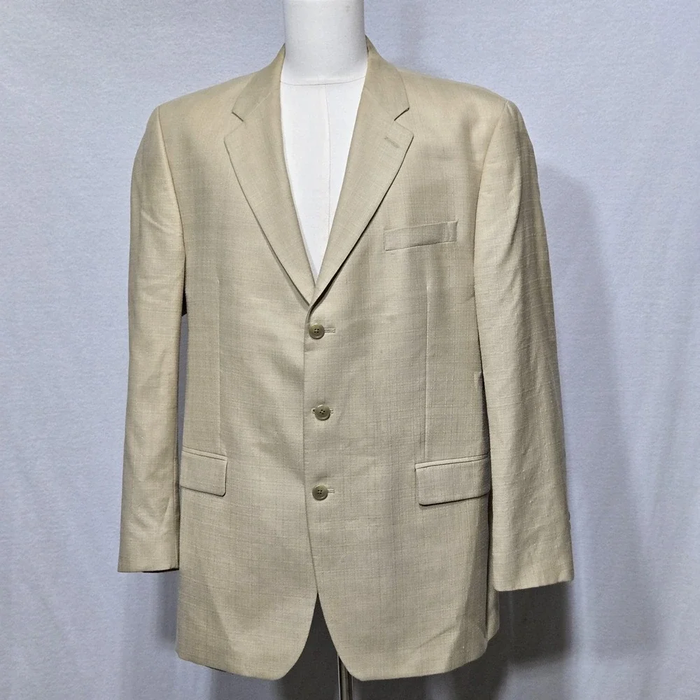Ralph Lauren Blazer Mens 44‎ Long Beige Linen Silk Blend Black Label Sport Coat